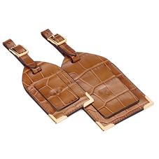 Set of 2 Luggage Tags in Deep Shine Vintage Tan Croc