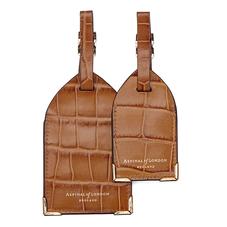 Set of 2 Luggage Tags in Deep Shine Vintage Tan Croc