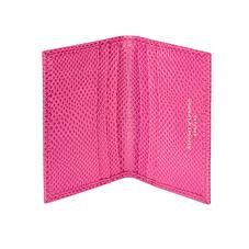 Double Fold Credit Card Case in Raspberry Lizard