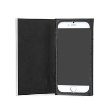 iPhone 7 Plus Leather Book Case in Black Saffiano & Black Suede