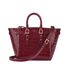Midi Marylebone Tech Tote in Deep Shine Bordeaux Croc