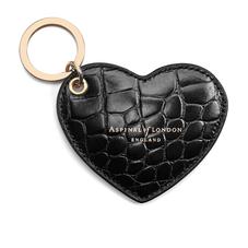 Heart Keyring in Black Croc