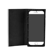 iPhone 6 Leather Book Case in Deep Shine Black Croc & Black Suede