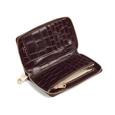 Midi Continental Clutch Zip Wallet in Deep Shine Amazon Brown Croc