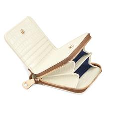 Mini Continental Zipped Coin Purse Deep Shine Ivory Small Croc & Camel Lizard