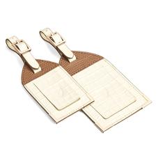 Set of 2 Luggage Tags Deep Shine Ivory Small Croc & Camel Lizard