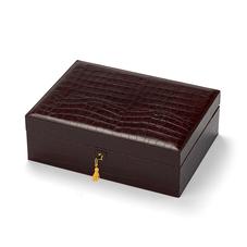 Grand Luxe Jewellery Case in Deep Shine Amazon Brown Croc & Stone Suede