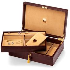Savoy Jewellery Case in Deep Shine Amazon Brown Croc & Stone Suede
