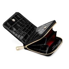 Mini Continental Zipped Coin Purse in Deep Shine Black Croc