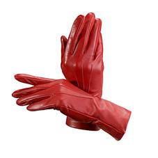 Ladies Cashmere Lined Leather Gloves in Red