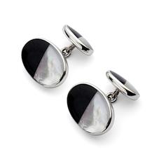 Oval Sterling Silver Mother of Pearl & Onyx Cufflinks
