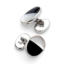Oval Sterling Silver Mother of Pearl & Onyx Cufflinks