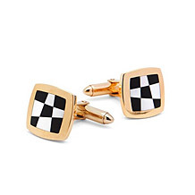 9ct Gold Black Onyx & Mother of Pearl Chequered Cufflinks
