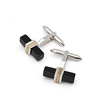 9ct White & Yellow Gold Black Onyx Cufflinks