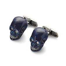 Sterling Silver & Blue Enamel Skull Cufflinks