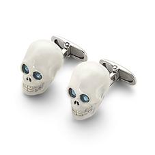 Sterling Silver & White Enamel Skull Cufflinks in White