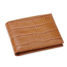 Billfold Wallet in Deep Shine Vintage Tan Croc & Cappuccino Suede