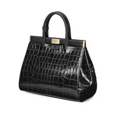Large Florence Snap Bag in Deep Shine Black Croc & Smooth Black