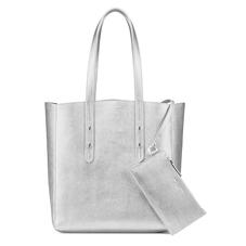 Essential Tote in Silver Saffiano & Navy Suede