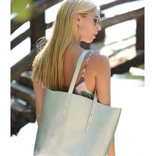 Essential Tote in Silver Saffiano & Navy Suede