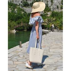 Essential Tote in Smooth Ivory & Navy Suede