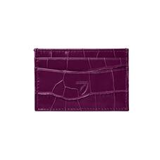 Slim Credit Card Case in Purple Croc & Cream Suede