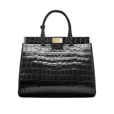 Large Florence Snap Bag in Deep Shine Black Croc