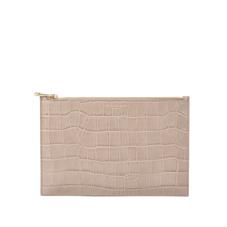 Large Essential Flat Pouch in Deep Shine Soft Taupe Croc