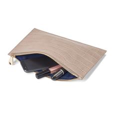Large Essential Flat Pouch in Deep Shine Soft Taupe Croc