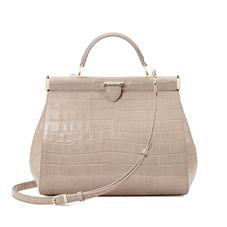 Large Florence Frame Bag in Deep Shine Soft Taupe Croc