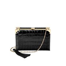 Book Clutch in Deep Shine Black Croc