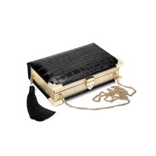 Book Clutch in Deep Shine Black Croc