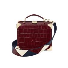 Mini Trunk Clutch in Deep Shine Bordeaux Croc with Zig Zag Strap
