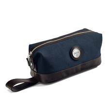 Aerodrome Zip Washbag in Navy Canvas & Dark Brown Pebble