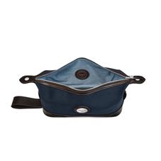 Aerodrome Zip Washbag in Navy Canvas & Dark Brown Pebble