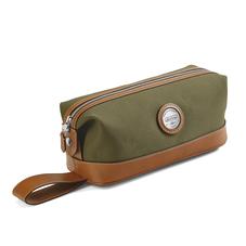 Aerodrome Zip Washbag in Khaki Canvas & Smooth Tan