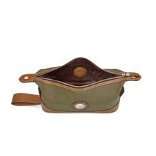 Aerodrome Zip Washbag in Khaki Canvas & Smooth Tan