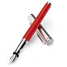 Sterling Silver & Leather Fountain Pen in Berry Lizard