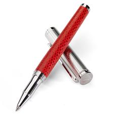 Sterling Silver & Leather Rollerball Pen in Berry Lizard