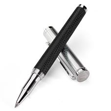 Sterling Silver & Leather Rollerball Pen in Jet Black Lizard