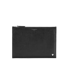 Mount Street Flat Pouch in Black Saffiano
