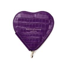 Heart Coin Purse in Deep Shine Amethyst Small Croc