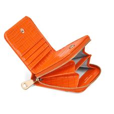Mini Continental Zipped Coin Purse in Deep Shine Amber Small Croc