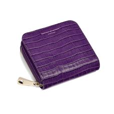 Mini Continental Zipped Coin Purse in Deep Shine Amethyst Small Croc