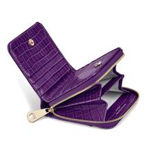 Mini Continental Zipped Coin Purse in Deep Shine Amethyst Small Croc