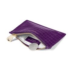 Small Essential Flat Pouch in Deep Shine Amethyst Small Croc