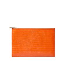 Large Essential Flat Pouch in Deep Shine Amber Small Croc