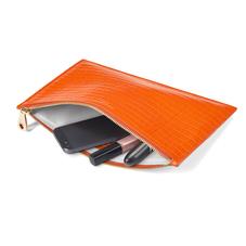 Large Essential Flat Pouch in Deep Shine Amber Small Croc