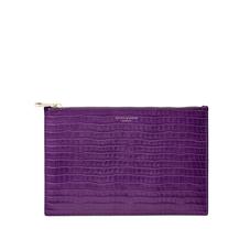 Large Essential Flat Pouch in Deep Shine Amethyst Small Croc
