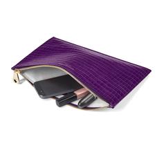 Large Essential Flat Pouch in Deep Shine Amethyst Small Croc
